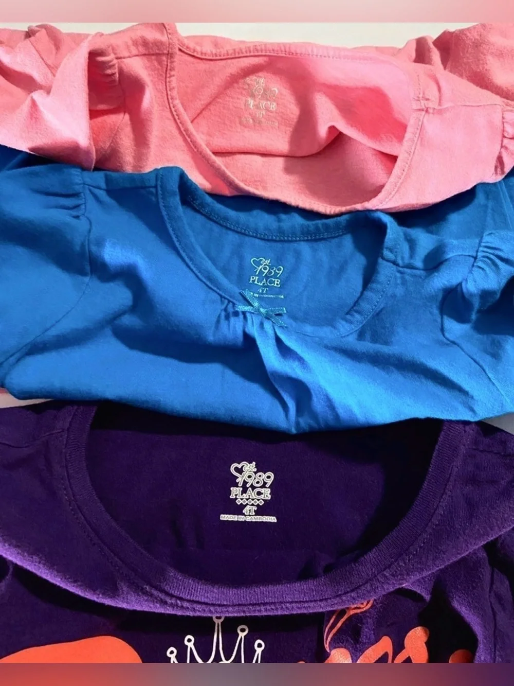 Kids Girls 4t Long Sleeve Tee Shirt Bundle Lot 3pc Set Princess, Pink, Blue